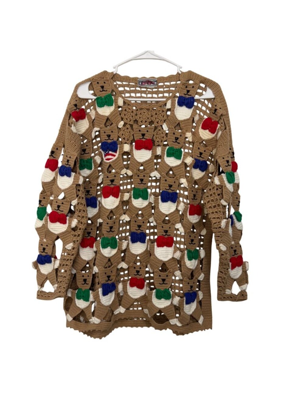 Berek2 Hand-Crochet Teddy Bear Pattern Sweater M Open-Knit Design- No Tags Size